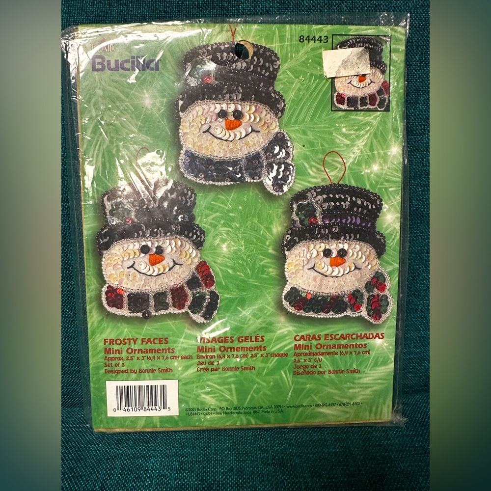 Bucilla Frosty Faces Mini Snowman Ornaments Set of 3 ~ 2.5"x3” #84443 NEW SEALED
